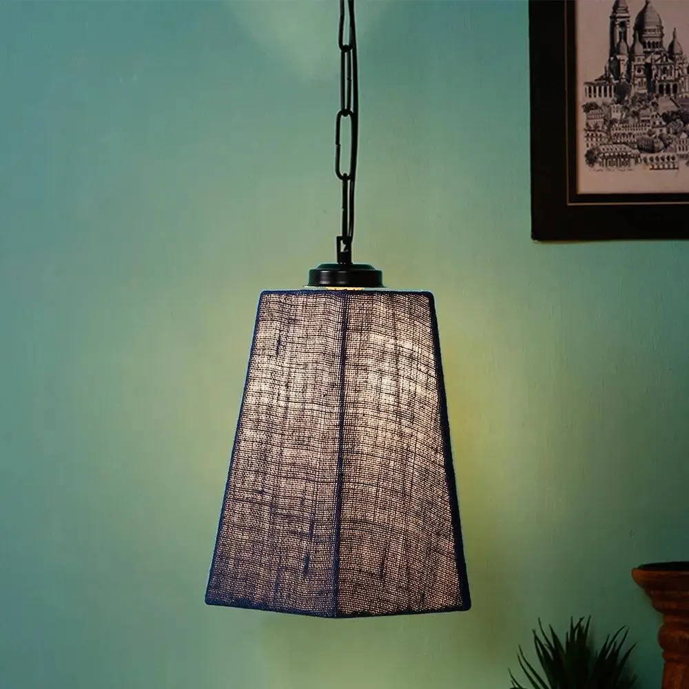 Blue Jute Pyramid Hanging Lamp