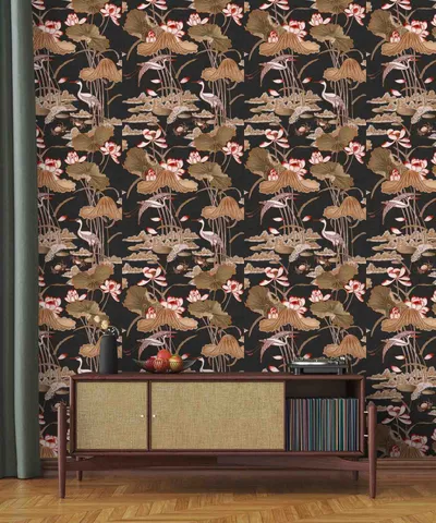 Blue Lotus Pond Textured Wallpaper- Tapestry Collection