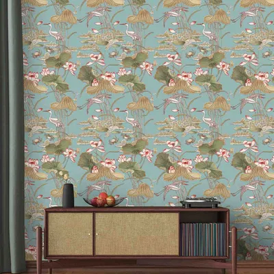 Blue Lotus Pond Textured Wallpaper- Tapestry Collection