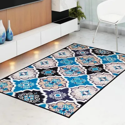 Blue Moroccan Designer Printed Premium Area Carpet ( 3 ft x5 ft & 4 ft x 6 ft )
