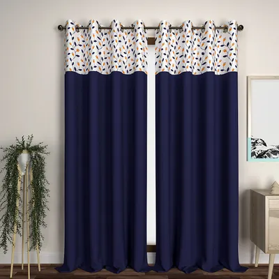 Blue Rising Stems Semi-Designer Door Curtain