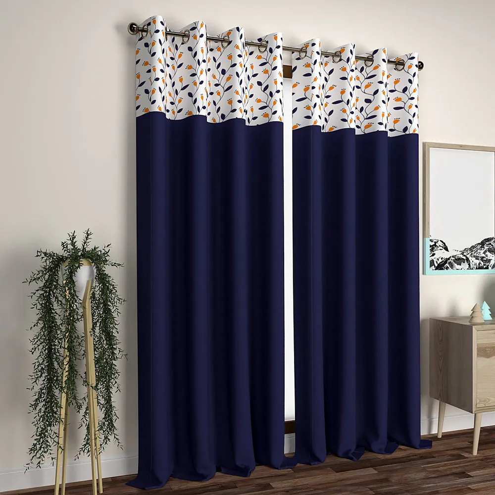 Blue Rising Stems Semi-Designer Door Curtain
