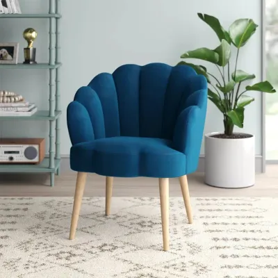 Blue Scalloped Elegant Accent Chair