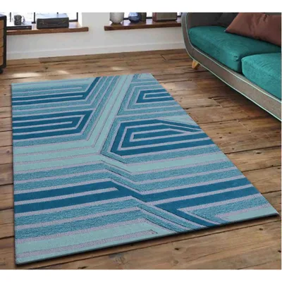 Blue Striking Geometric Patterned Tufted Area Carpet