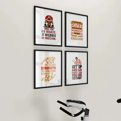 Bodybuilding Gym Quotes Set of 4 frames with Break Resistant Clear Acrylic Glass