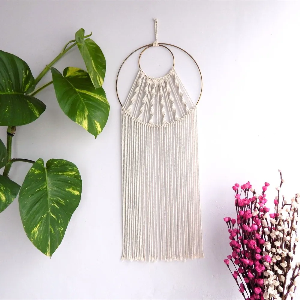 Bohemian Beige Macrame Dreamcatcher With Golden Ring