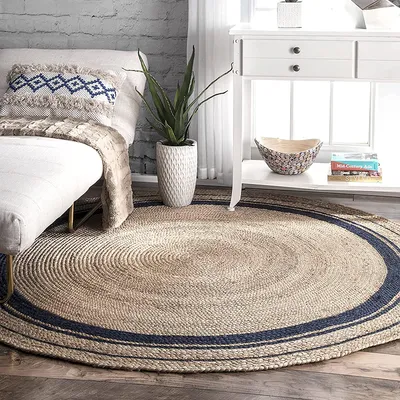 Bottle Green Bordered Artsy Round Jute Rug