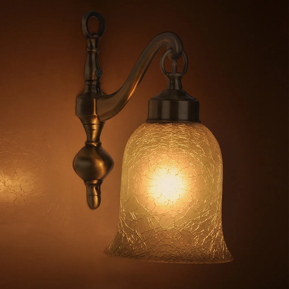 Bowed Crackle Glass Golden Fixture White Wall Light