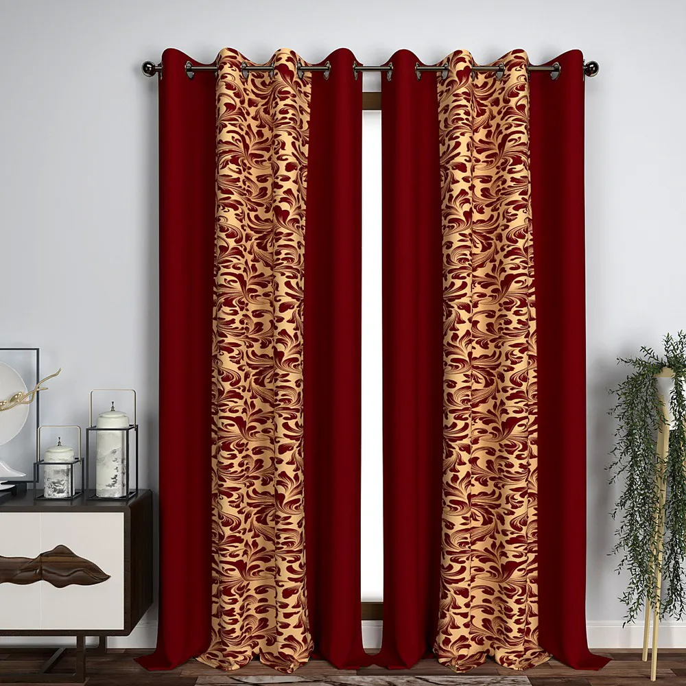 Bright Red Designer Layered Window Curtain