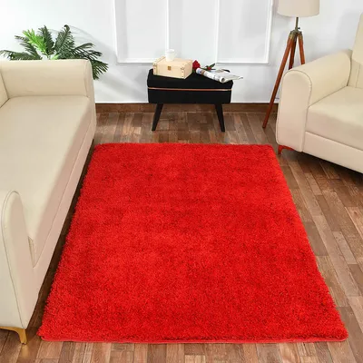 Bright Red Solid Soft Feel Anti-Skid 100% Cotton Carpet