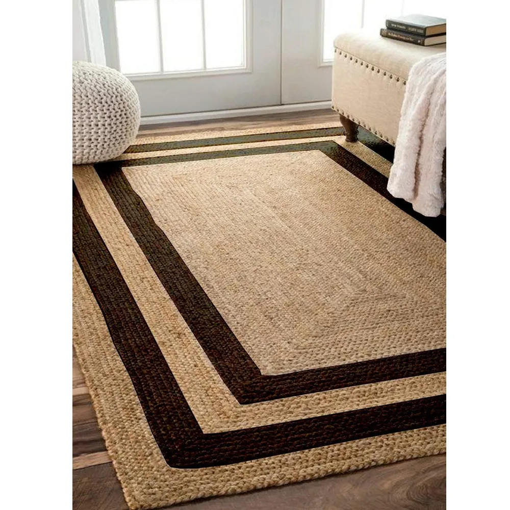 Broad Bordered Black Resilient Jute Rug