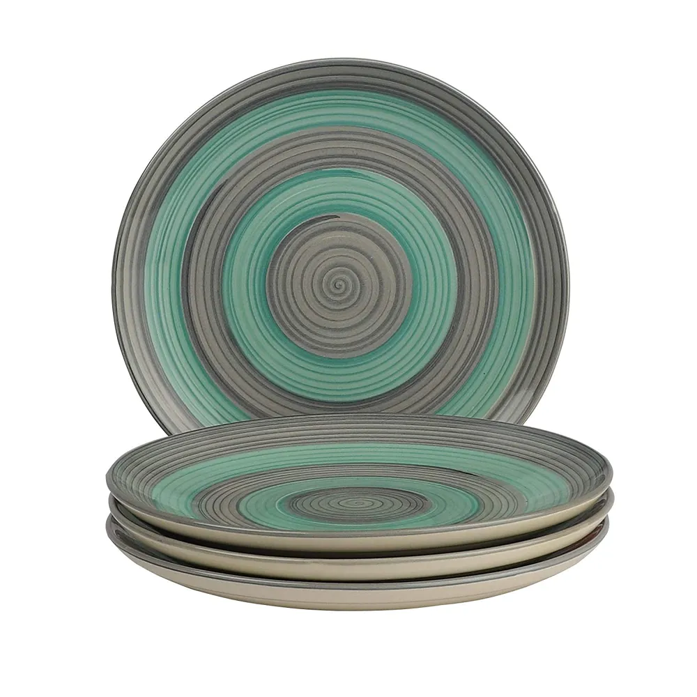 Brown Bordered White Ceramic Side Plates Set Of 4