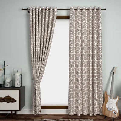 Brown Graphic Lines Window Curtains