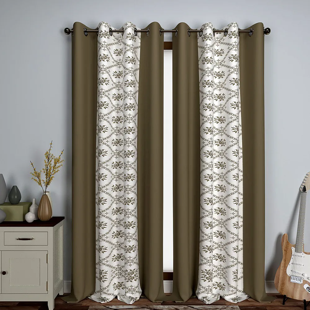 Brown & White Layered Digital Print Designer Window Curtain