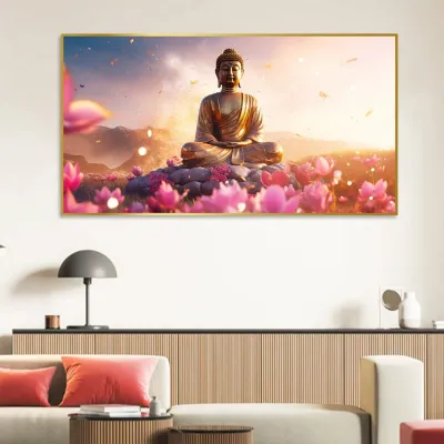 Buddha Amidst the Floral Splendor Canvas Painting
