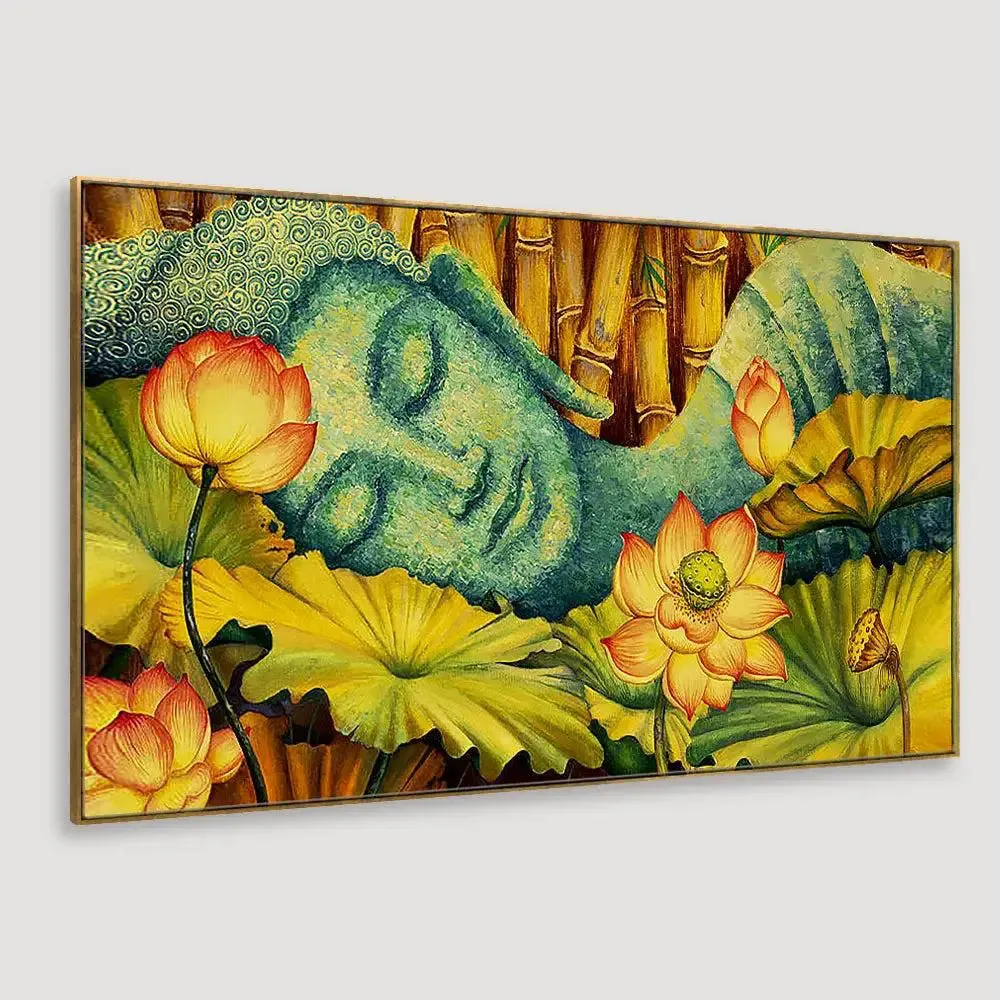 Buddha in Bamboo Forest Calming Vaastu Canvas  Wall Hanging