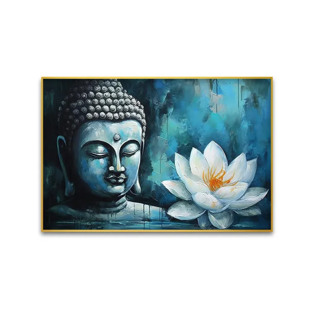 Buddha Statue Amidst the Serenity of a White Flower Canvas Painting