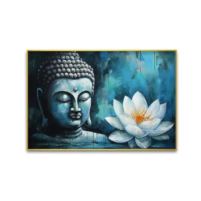 Buddha Statue Amidst the Serenity of a White Flower Canvas Painting