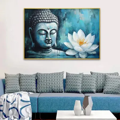 Buddha Statue Amidst the Serenity of a White Flower Canvas Painting