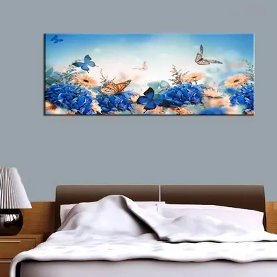 Butterflies in Flowers Garden Scenery Canvas  Wall Hanging