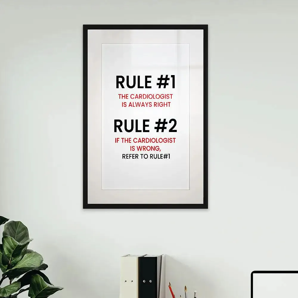 Cardiologist Rules' Framed Wall Art Decor for Doctor's Clinic