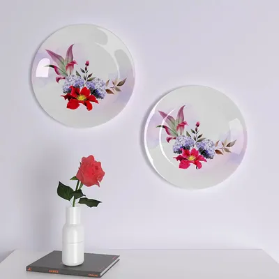 Ceramic Wall Plates With Beautiful Flowers Art Design Round Shape, Wall Hanging.