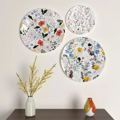 Ceramic Wall Plates with Beautiful Flowers Art Pattern Wall Hanging Plate