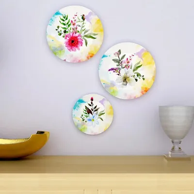 Ceramic Wall Plates With Beautiful Flowers Design Art, Wall Hanging Plate