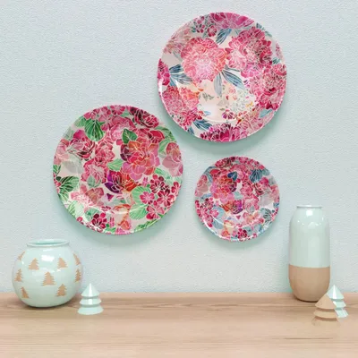 Ceramic Wall Plates With Beautiful Transparent Flowers Art Wall Hanging Plate