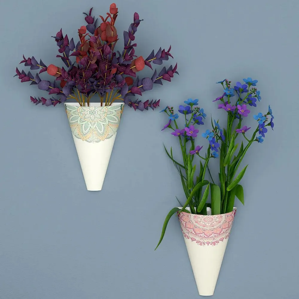 Charming Pair of Wall Vases With Mandala Print