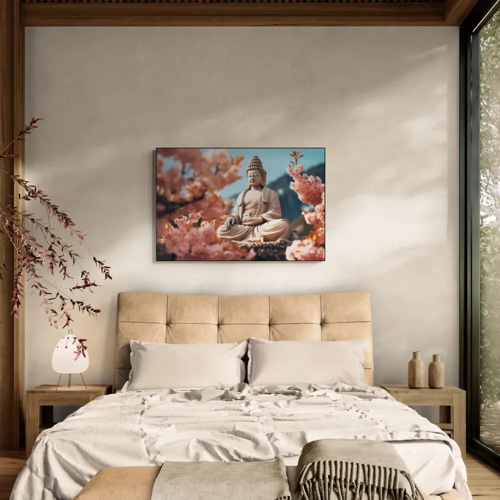 Cherry Blossom Zen Buddha Canvas Wall Painting