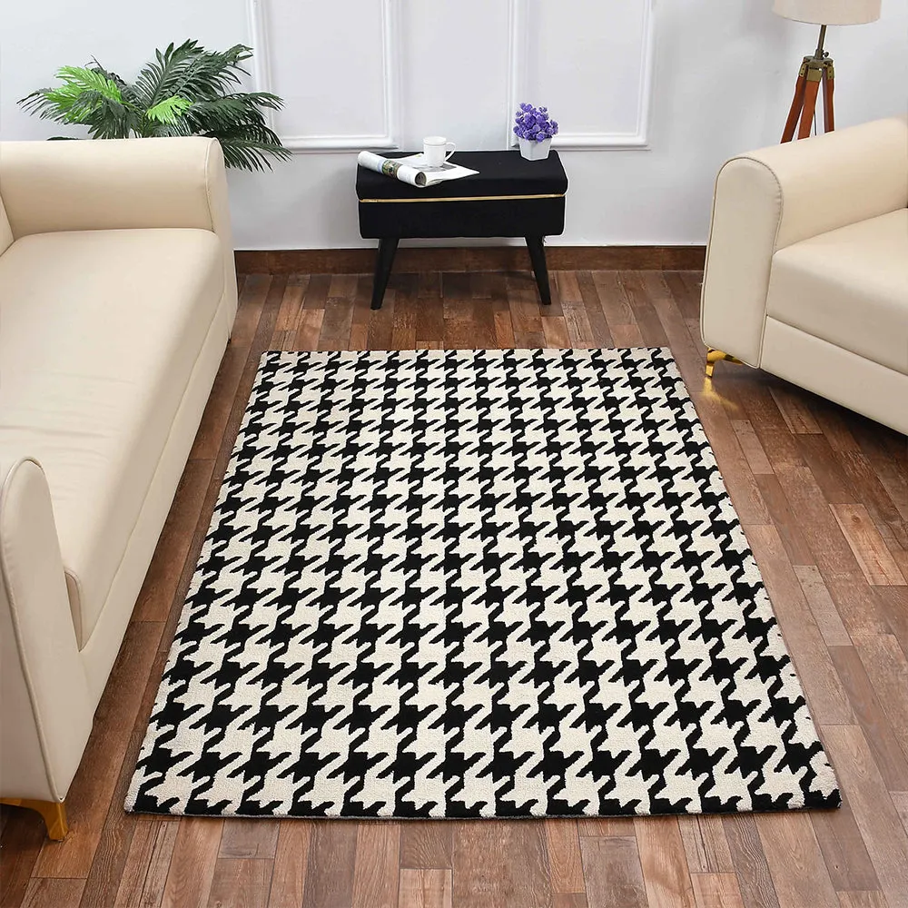 Chess Board Design Black and White Abstract Polyester Carpet