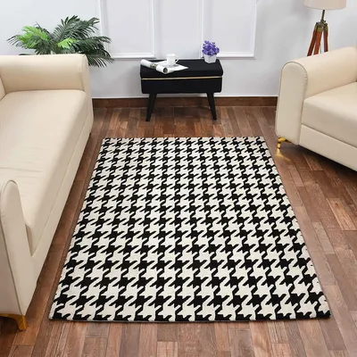 Chess Board Design Black and White Abstract Polyester Carpet