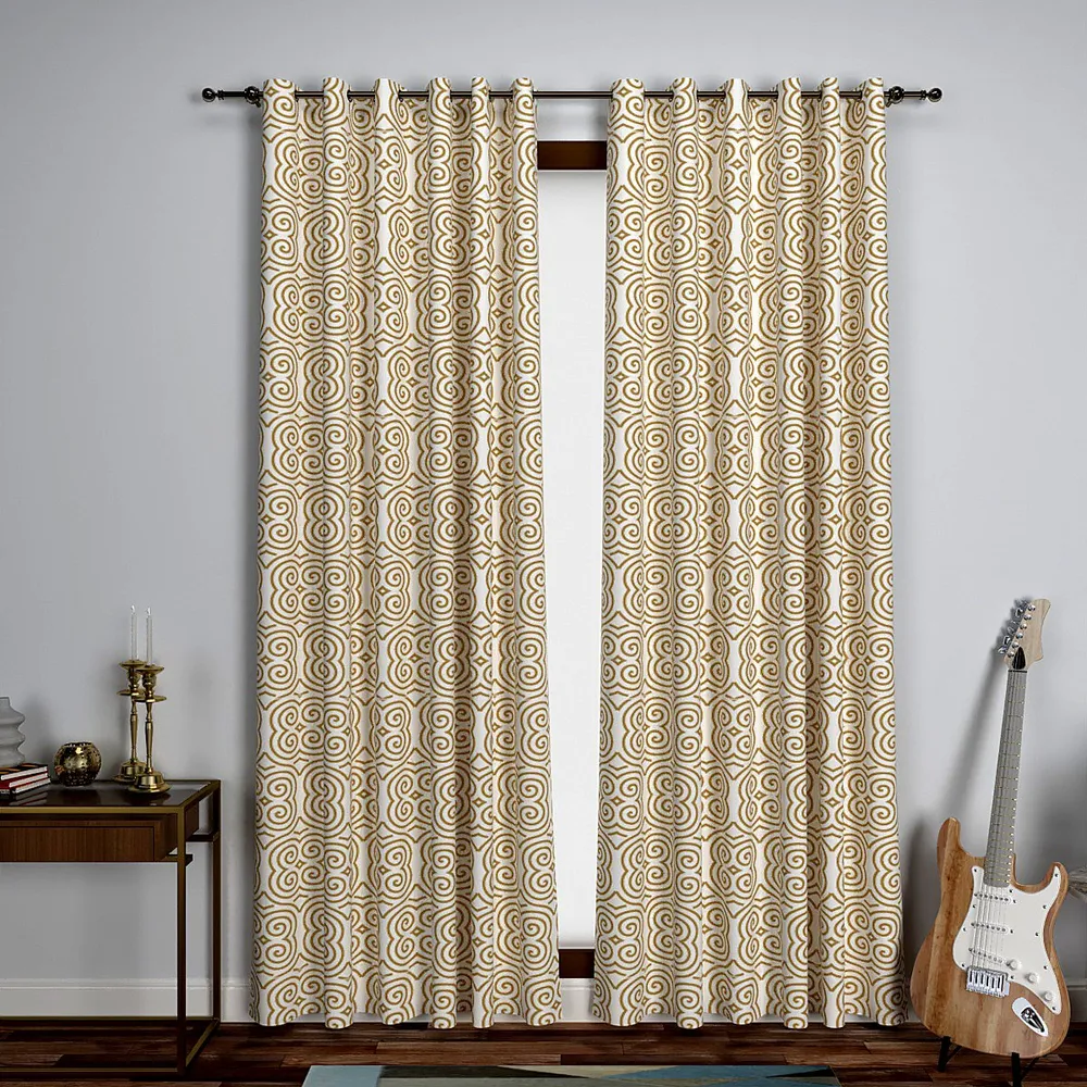 Chrome Yellow Playful Spiral Designer Window Curtain