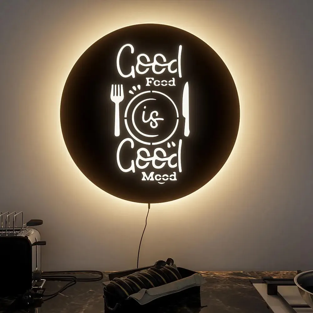 Circular 'Good Food' Backlit Acrylic Wall Decor for Kitchen