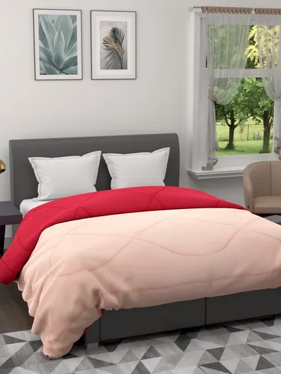 Clasiko Crimson Red & Beige King Size Double Bed Reversible Comforter- 220 GSM
