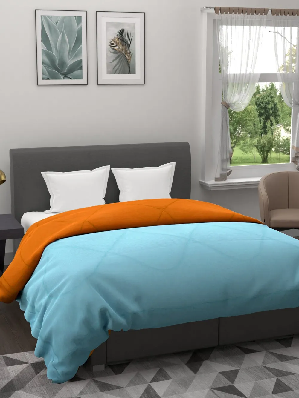 Clasiko Sku Blue & Orange King Size Double Bed Comforter