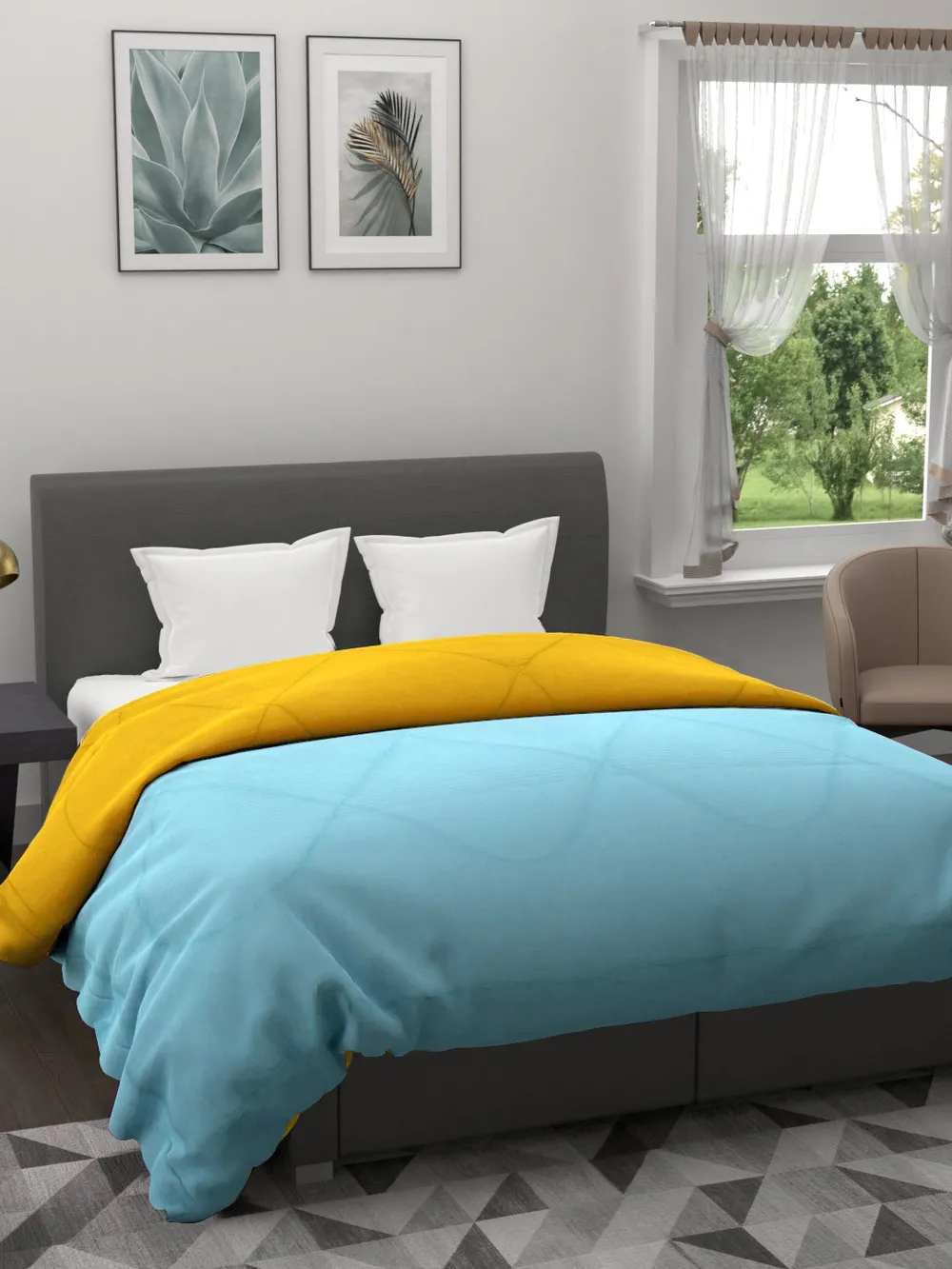 Clasiko Sky Blue & Yellow King Size Double Bed Comforter