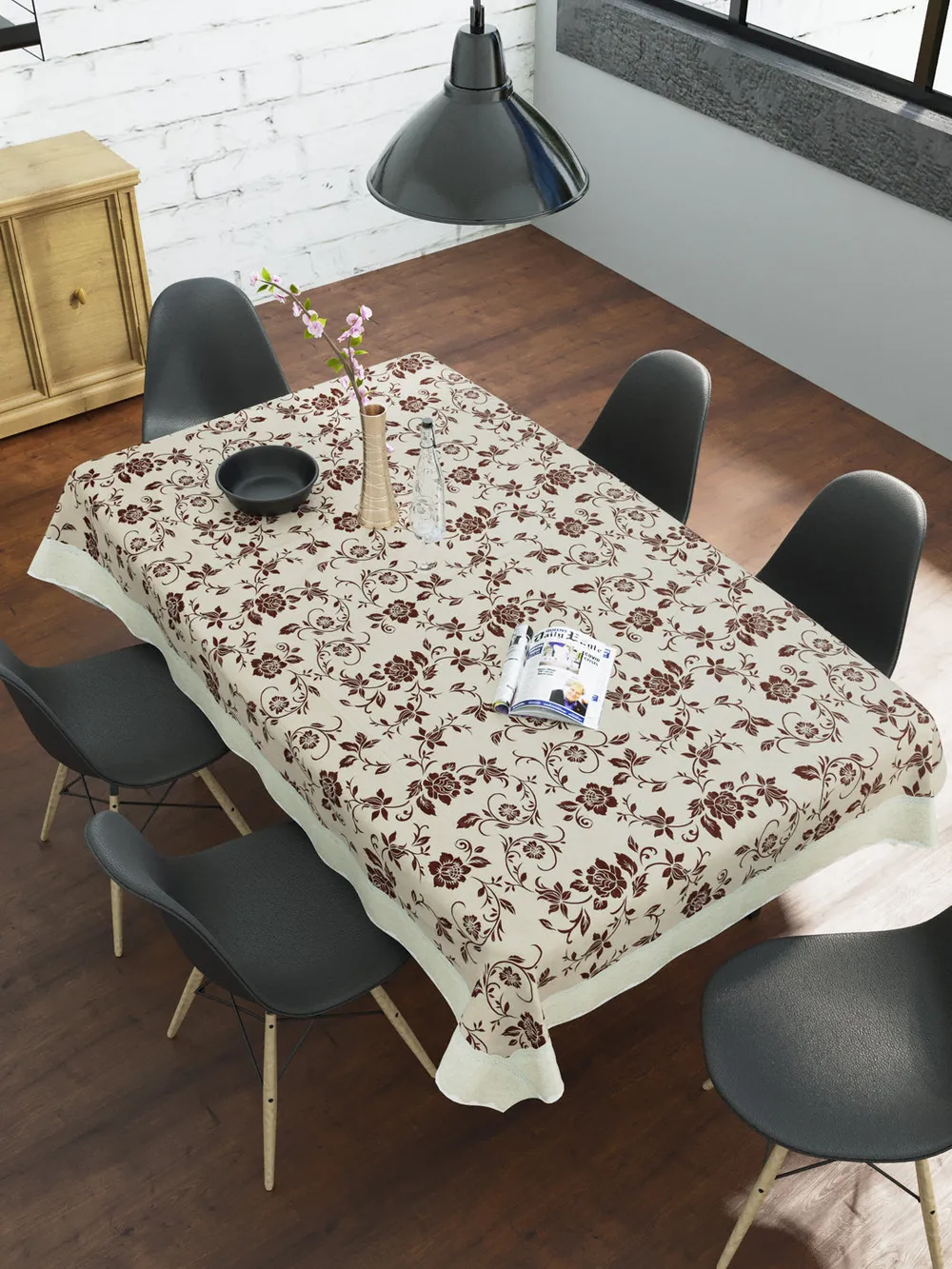 Clasiko Timeless Designer Floral Brown & Beige 6-Seater Table Cover