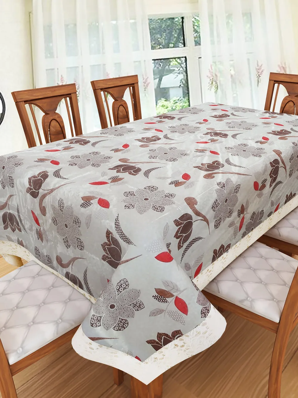 Clasiko Timeless Designer Lotus 6-Seater Table Cover In Brown