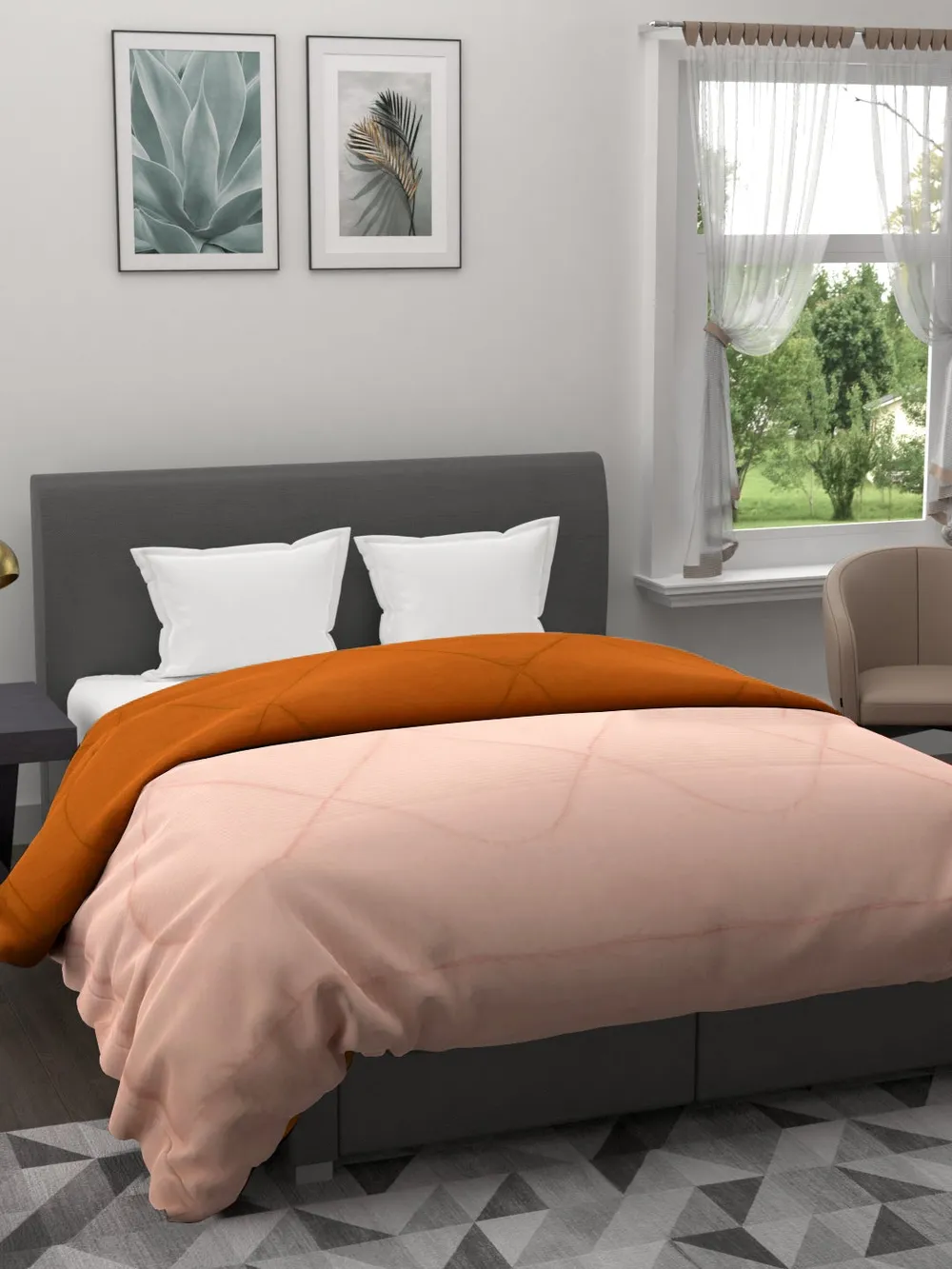 Clasiko Yellow & Cream King Size Double Bed Reversible Comforter- 220 GSM