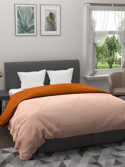 Clasiko Yellow & Cream King Size Double Bed Reversible Comforter- 220 GSM