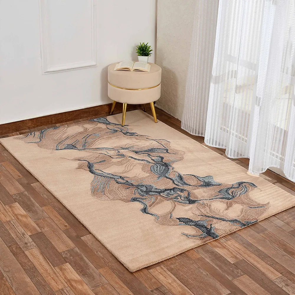 Classic Abstract Print Flat Weave Hand Tufted Blue & Beige Wool Carpet