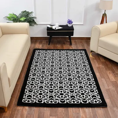 Classic Black and Grey Geometric Print Polyester Carpet for Living Room