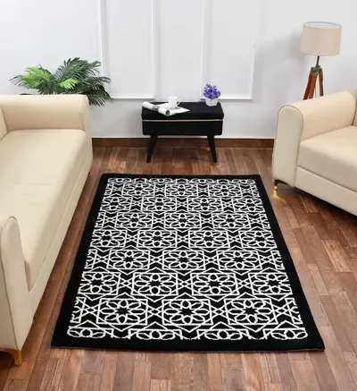 Classic Black and White Geometric Print Polyester Carpet