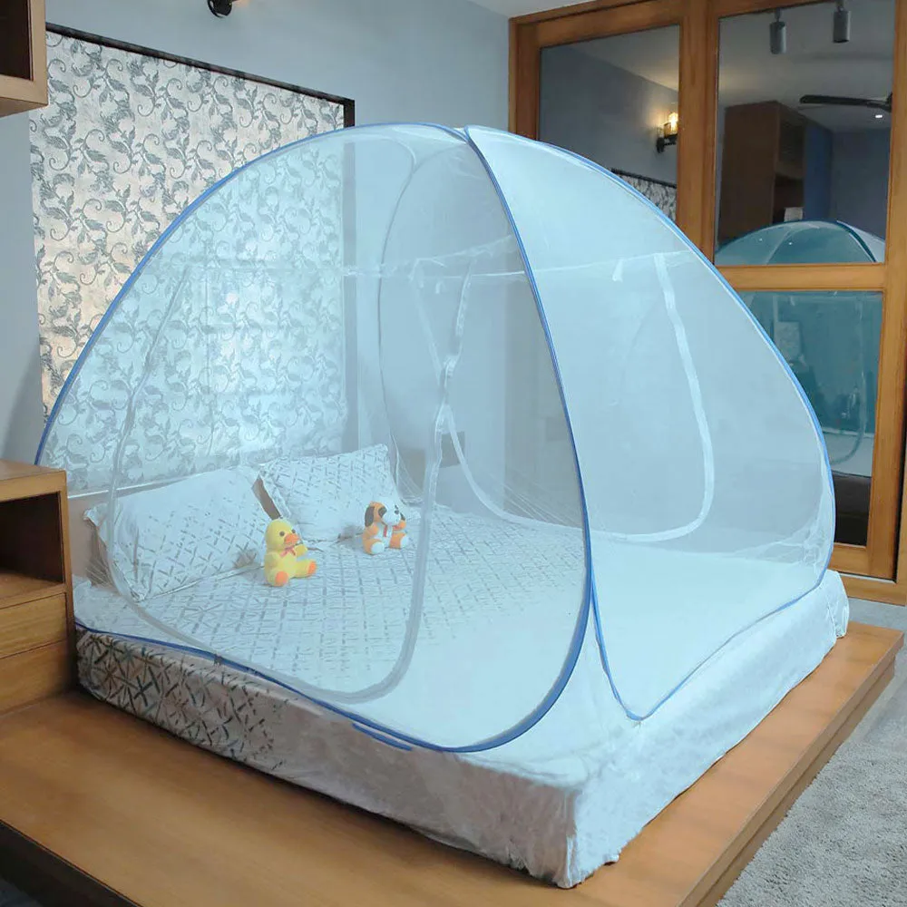 Classic Foldable King Size Double Bed Blue Polyester Mosquito Net