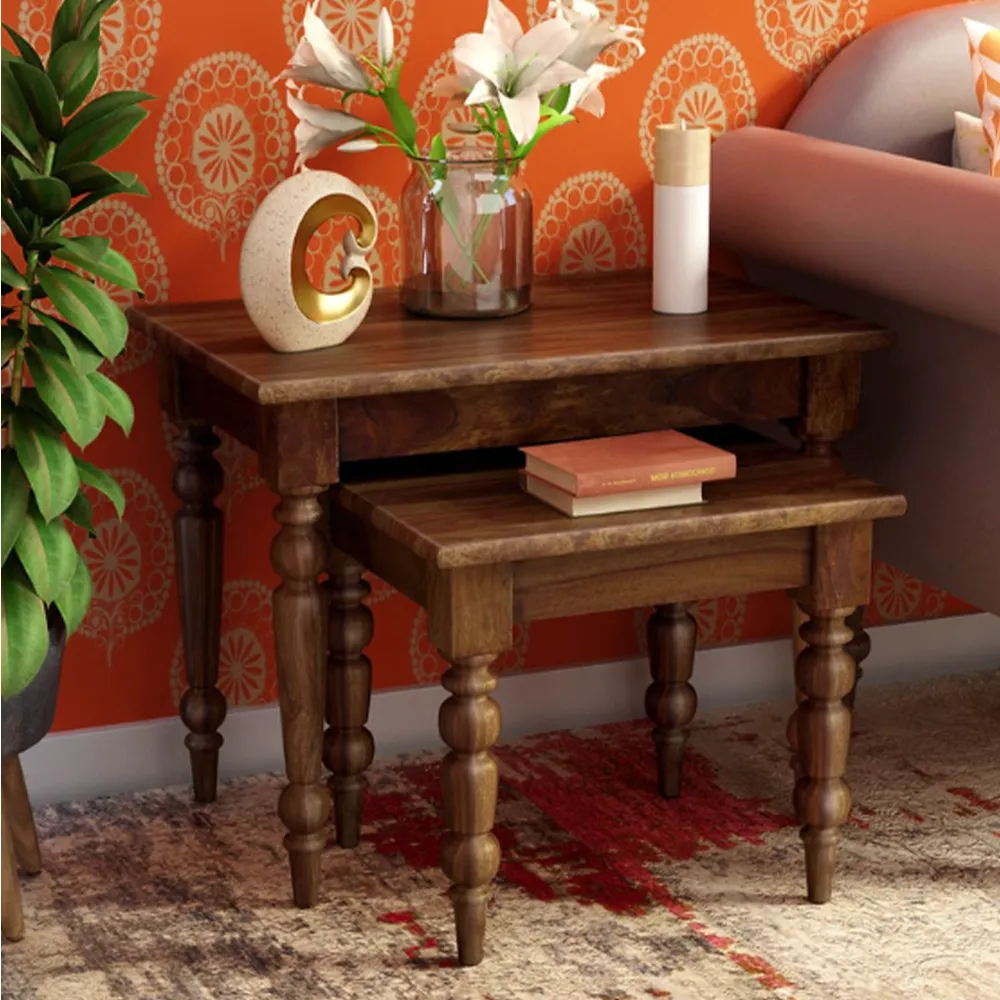 Classic Minimalist Designer Sheesham Wood Nesting Table Set Of 2