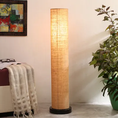 Classic Round Jute Floor Lamp With Wooden Base