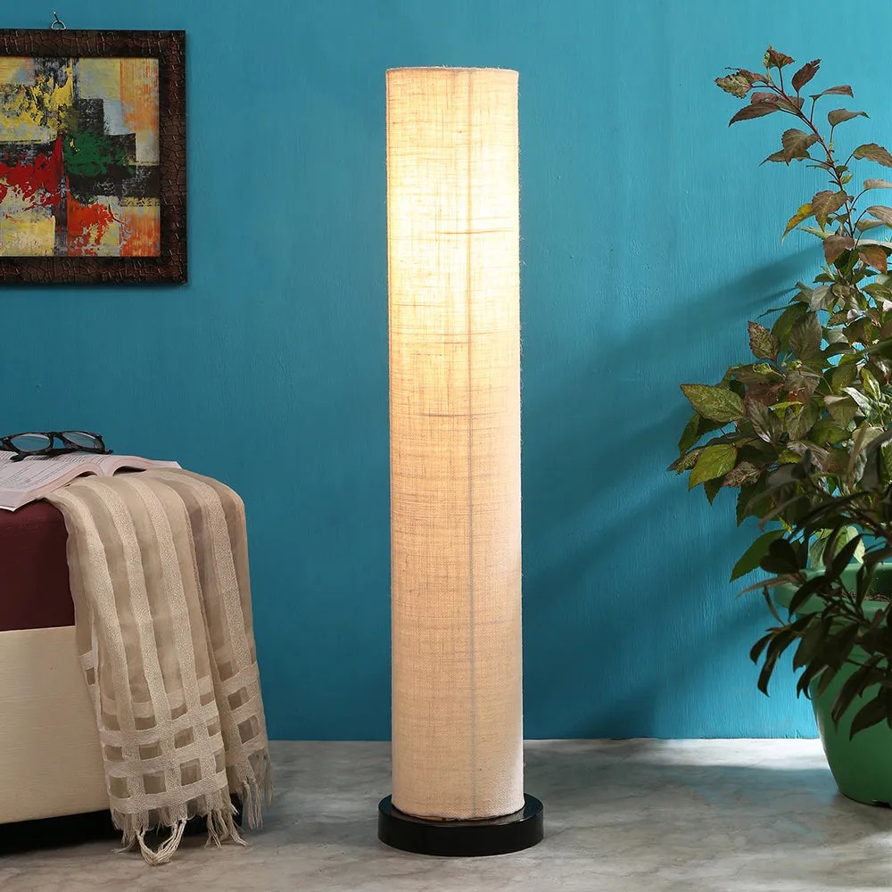 Classic Round Jute Floor Lamp With Wooden Base
