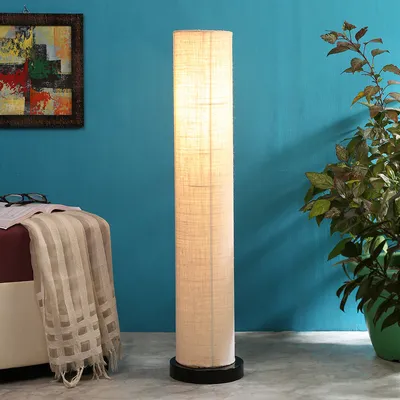 Classic Round Jute Floor Lamp With Wooden Base